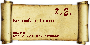 Kolimár Ervin névjegykártya